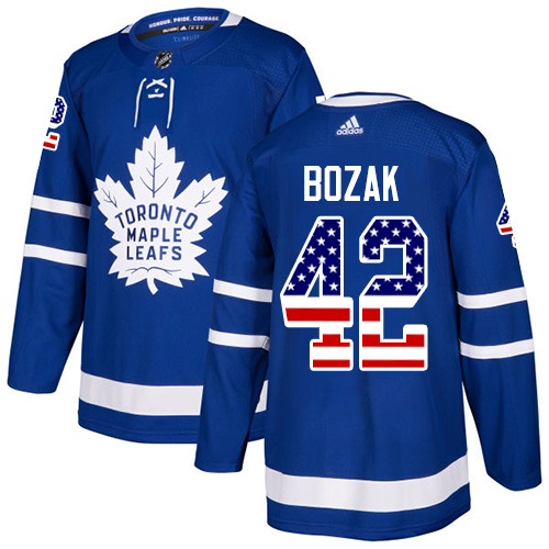 Adidas Maple Leafs #42 Tyler Bozak Blue Home Authentic USA Flag Stitched NHL Jersey